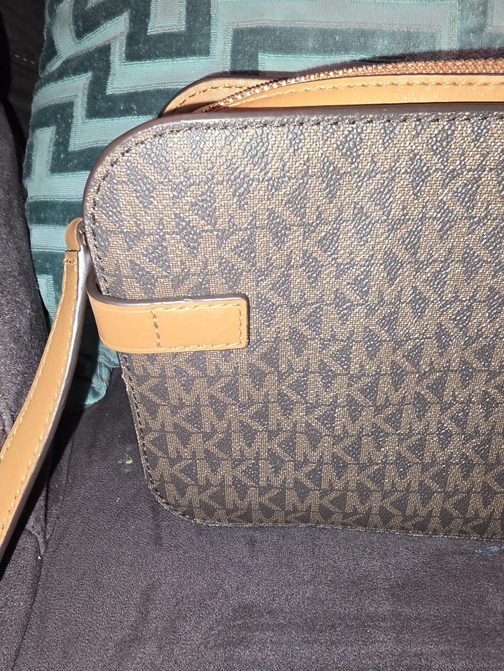 Michael Kors Brown Monogram Crossbody with Gold MK Emblem - Picture 10 of 16
